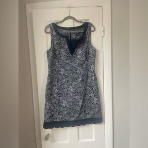 Vineyard Vines Navy Blue Dress White Floral Print V-Neck Cotton Blend Size 12